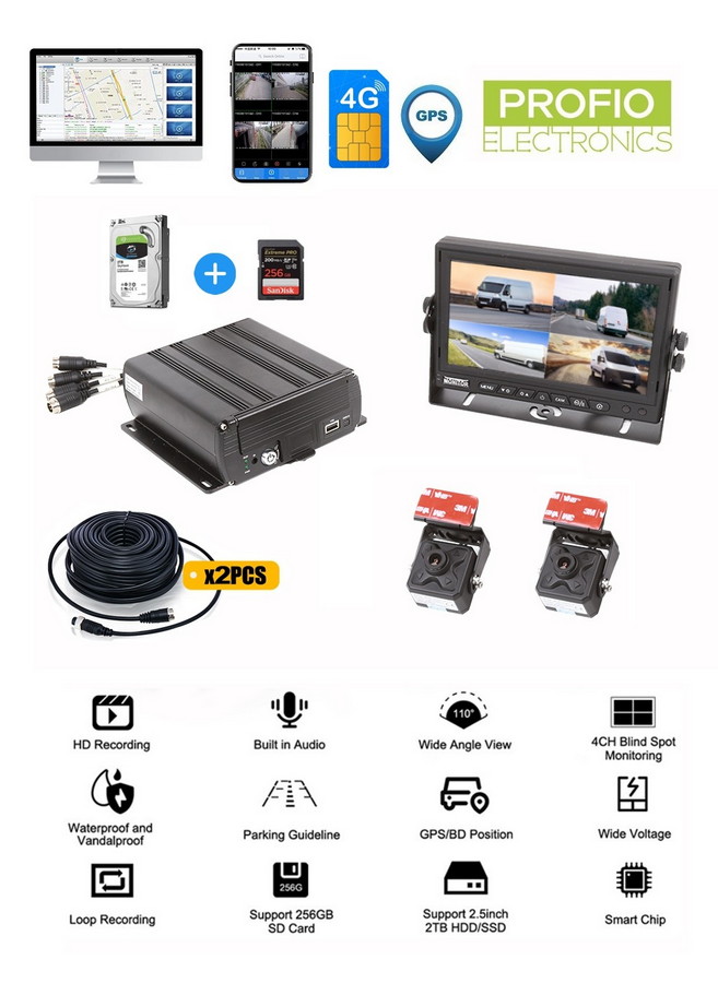 4-Kanal-Autokamerasystem mit WLAN + 4G-SIM mit FULL HD - PROFIO X7